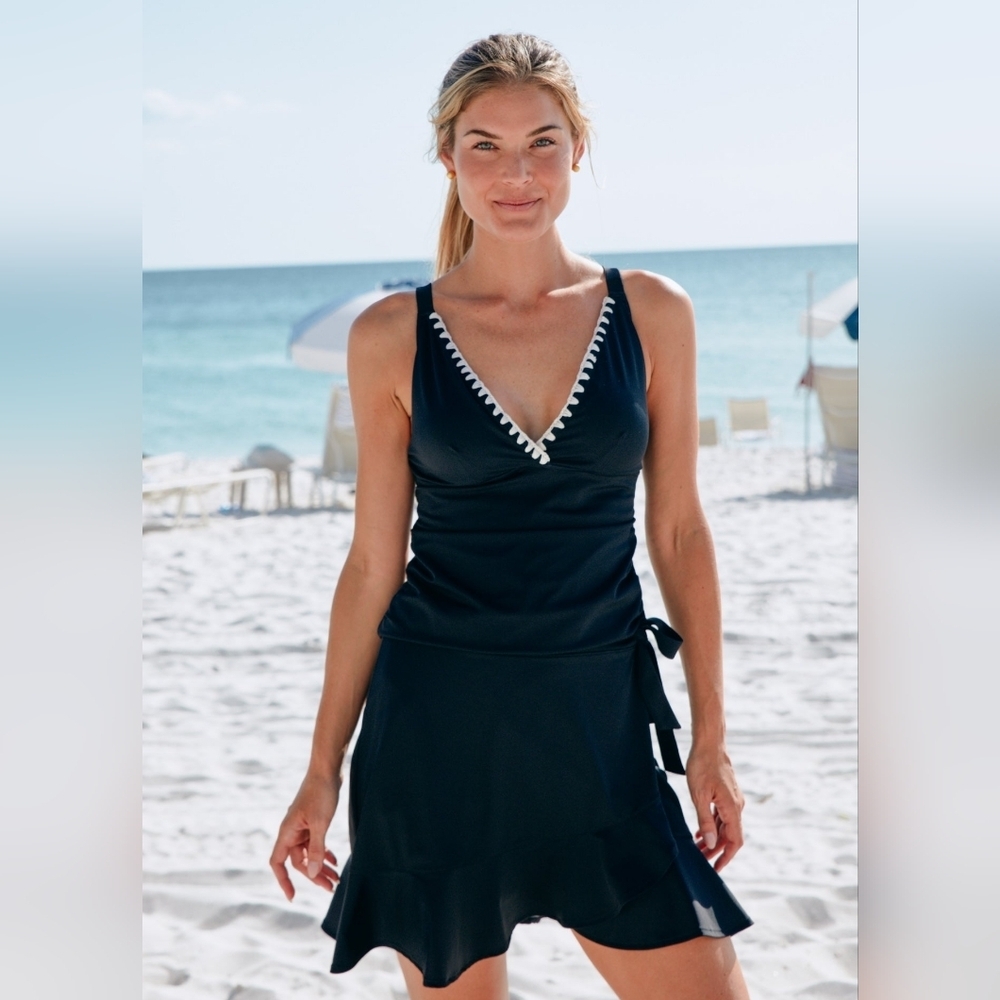 CABANA LIFE Black- EssentialsTie waist Wrap Ruffle Skirt -SIze S/M- NWT